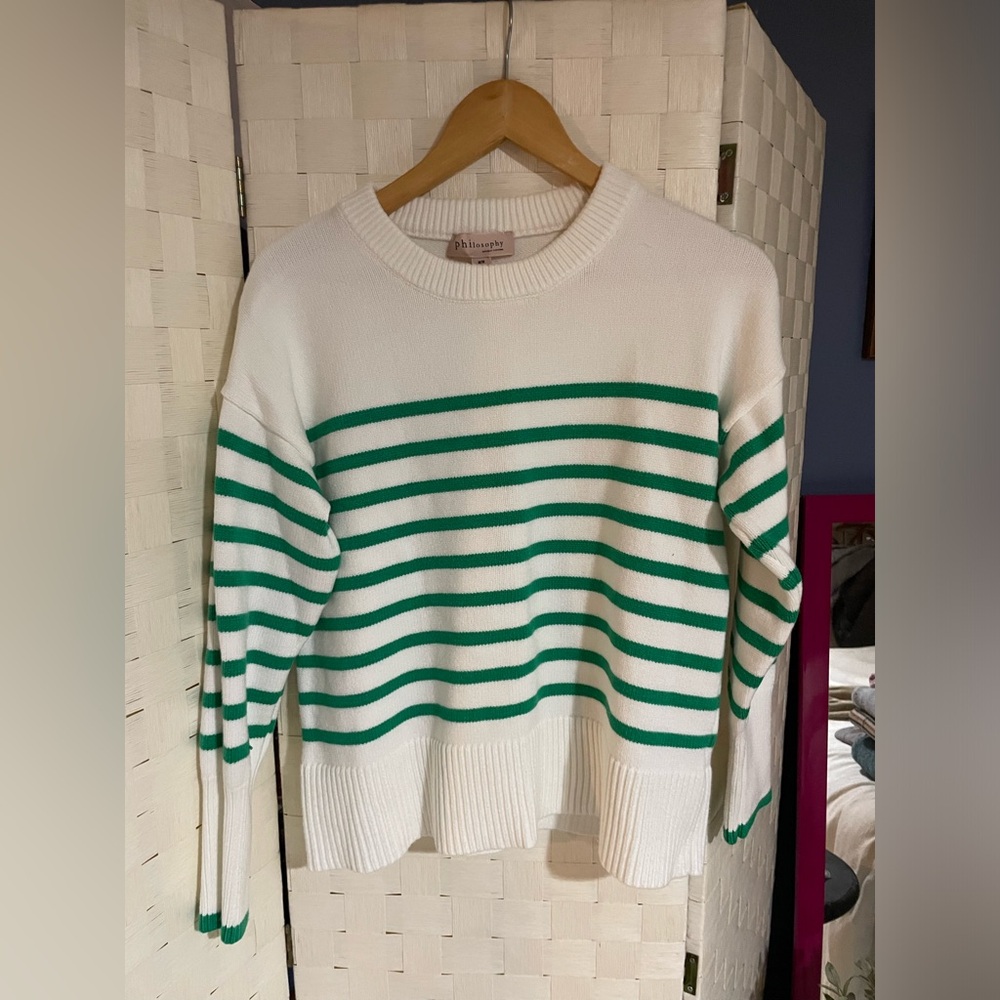 Philosophy Green Striped Crew Neck Sweater